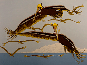 Pelicans in Flight II by Thomas Nagata