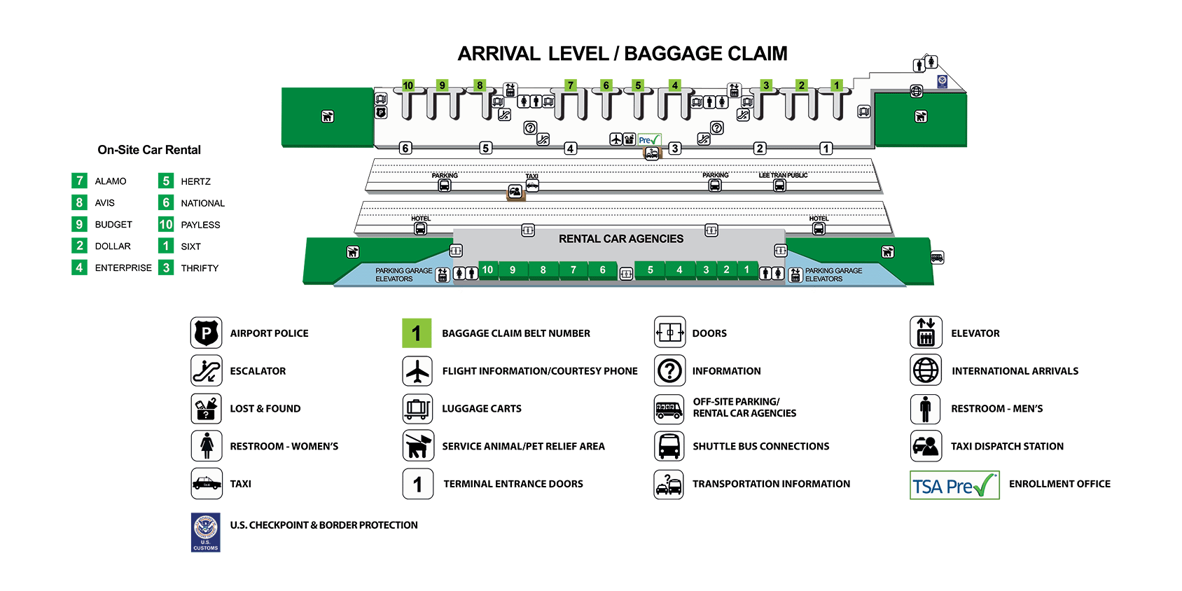 Map indicating pet relief locations at RSW
